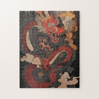 Puzzle Textured Chinese dragon with flames