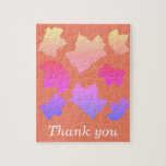Puzzle Thank You Fall Leaf Patterns Leaves Pink Orange<br><div class="desc">Printed with colourful and artistic fall leaf patterns in orange background with 'Thank you' message which you may personalize. You may also choose a different background color if you wish!</div>