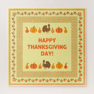Puzzle Thanksgiving : retro brodée carte design.