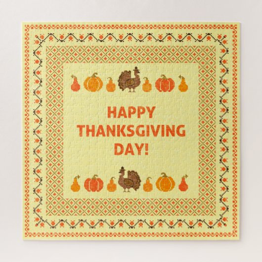 Puzzle Thanksgiving : retro brodée carte design. (Vertical)