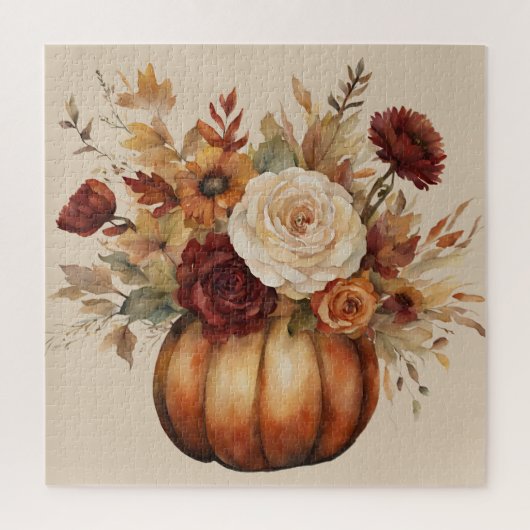 Puzzle Thanksgiving-Watercolor Citrouille et fleurs- (Vertical)