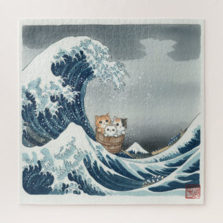 Puzzle The Great Wave off Kanagawa with Cute Kittens