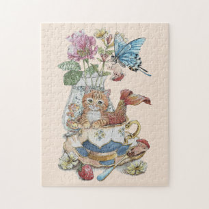 Puzzle Théière Florale de Purrmaid à l'aquarelle fantaisi