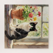 Puzzle Thème aquarelle chat et fleurs (Horizontal)