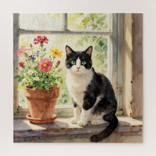 Puzzle Thème aquarelle chat et fleurs (Vertical)