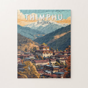 Puzzle Thimphu Bhoutan Illustration Voyage Art Vintage