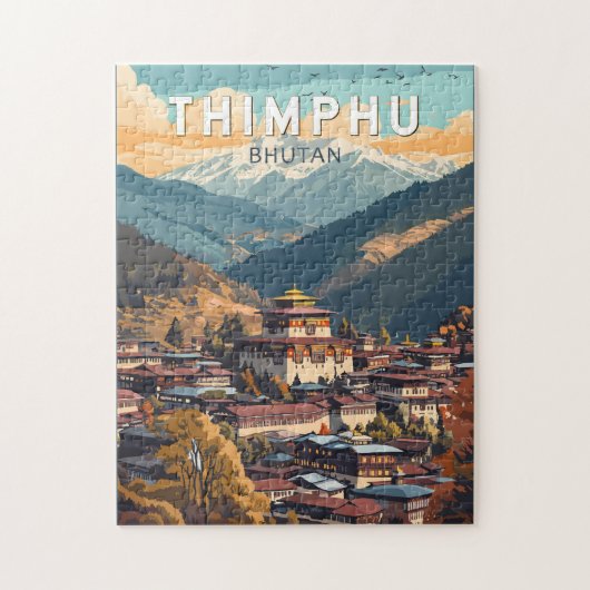 Puzzle Thimphu Bhoutan Illustration Voyage Art Vintage (Vertical)