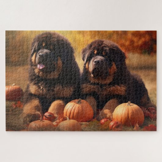 Puzzle Tibétain Mastiff Chiot Automne Citrouille délice (Horizontal)
