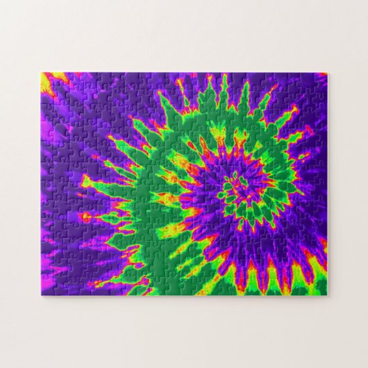 Puzzle Tie-Dye Spirale Vert et Violet Groovy (Horizontal)