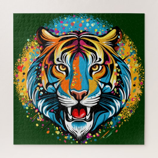 Puzzle Tiger Head Rainbow colors paint stains (Vertical)