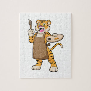 Puzzle Tigre à la peinture avec peinture et pinceau