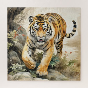 Puzzle Tigre asiatique peinture traditionnelle