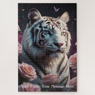 Puzzle Tigre assis dans un jardin de roses roses