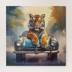 Puzzle Tigre assis sur une voiture de sport