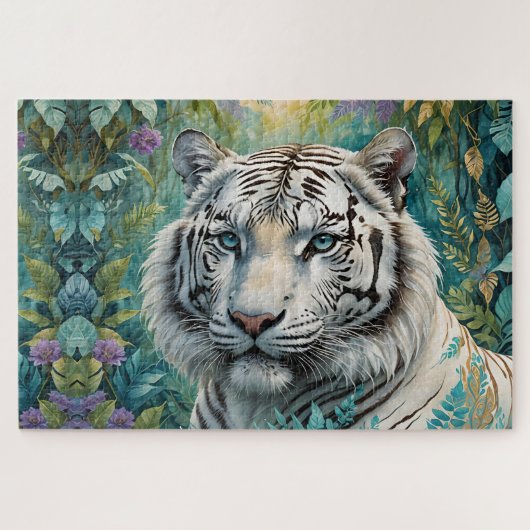 Puzzle Tigre blanc dans une jungle bleu-vert (Horizontal)