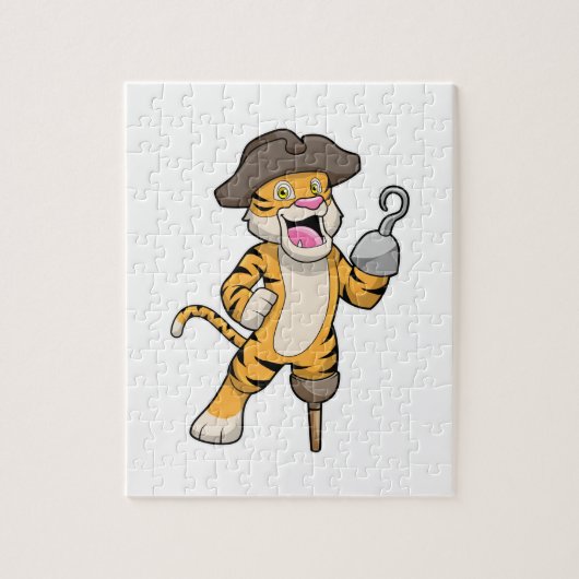 Puzzle Tigre comme pirate avec jambe en bois et main croc (Vertical)