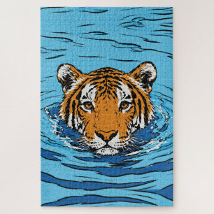 Puzzle Tigre dans l'Eau – Portrait de faune Pop Art
