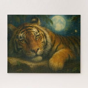 Puzzle Tigre d'aquarelle reposant dans la forêt nocturne