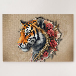 Puzzle Tigre de Steampunk avec illustration Rose.