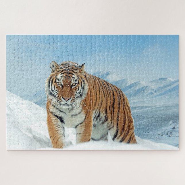 Puzzle Tigre des neiges Photo d'un animal hiver branché (Horizontal)
