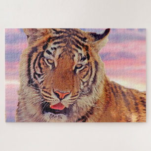 Puzzle Tigre endormi au coucher du soleil, Gros Chat