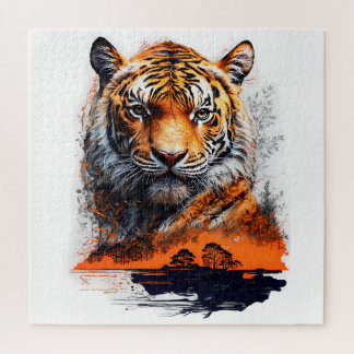 Puzzle Tigre head in the jungle / Tigre tête dans la jung