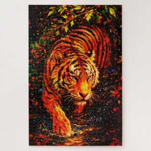 Puzzle Tigre majestueux dans une éclaboussure d'eau color