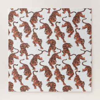 Puzzle Tigres vintages, motif sans couture dessiné à la m