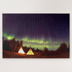 Puzzle Tipis Camping Terrain de camping Aurore Boréale Ci