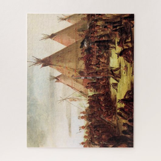 Puzzle Tipis Sioux War Council George Catlin Circa 1850 (Vertical)
