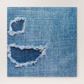 Puzzle Tissu en denim déchiré, teintes bleues. (Vertical)