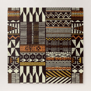 Puzzle tissu tribal africain, vintage abstrait.