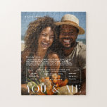 Puzzle Toi et moi | Photo personnalisée des couples<br><div class="desc">Ce puzzle mariage de statistiques est conçu pour ressembler à une couverture de magazine élégant. Avec un revêtement de typographie moderne et tendance et votre photo préférée. Un souvenir parfait pour une journée très spéciale. Utilisez les outils de conception pour choisir une couleur arrière - plan, ajouter des photos, modifier...</div>
