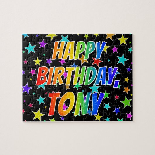 Puzzle "TONY" Prénom, Amusant "HEUREUX ANNIVERSAIRE" (Horizontal)