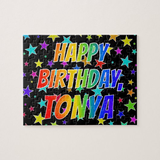 Puzzle "TONYA" Prénom, Amusant "HEUREUX ANNIVERSAIRE" (Horizontal)