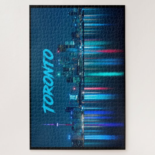 Puzzle Toronto Canada Nightime Skyline sur Water Name (Vertical)