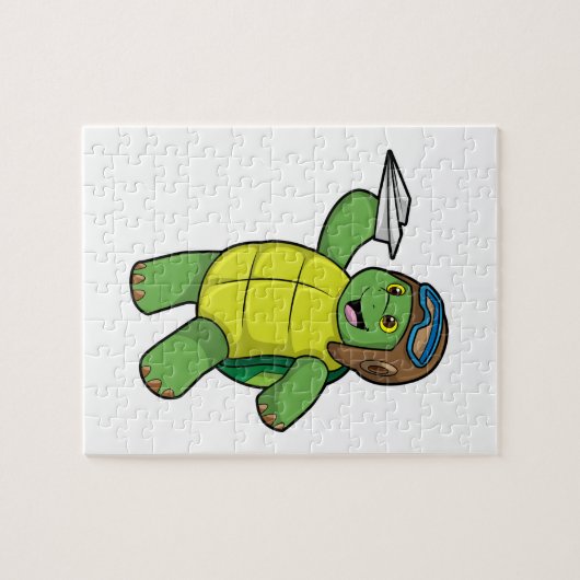 Puzzle Tortue comme pilote avec avion en papier (Horizontal)