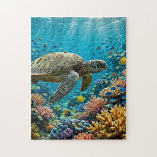 Puzzle Tortue de mer au-dessus d'un récif corallien