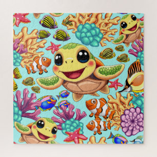 Puzzle Tortue de mer Bébé heureux et mignonne personnage