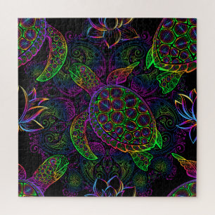 Puzzle Tortue de mer Boho : Motif psychédélique mandala