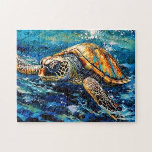 Puzzle Tortue de mer dans un travail de pinceau expressif