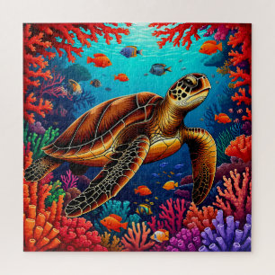 Puzzle Tortue de mer et récif de corail vibrant