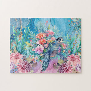 Puzzle Tortue de mer florale