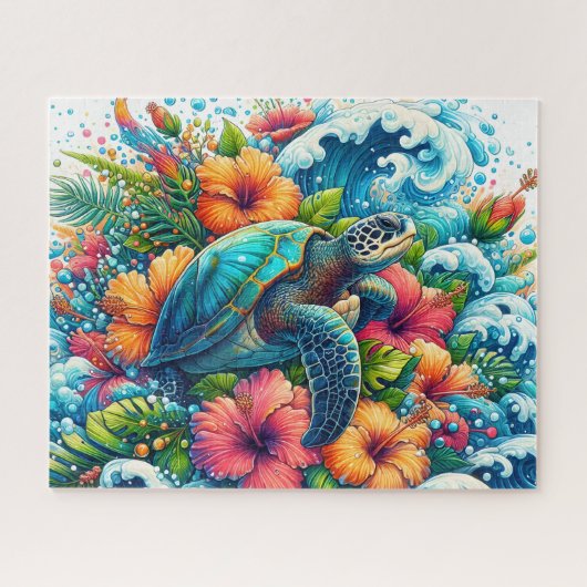 Puzzle Tortue de mer florale tropicale (Horizontal)