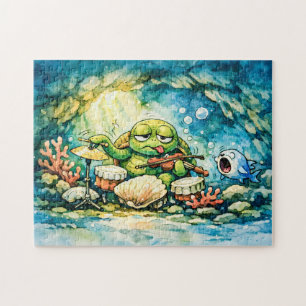 Puzzle Tortue de mer jouant du violon et des coquillages