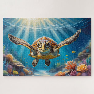 Puzzle Tortue de mer nageant au-dessus d'un récif coralli