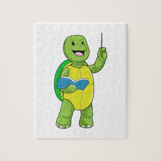 Puzzle Tortue en tant qu'enseignant avec livre et pointeu (Vertical)