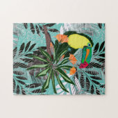 Puzzle Toucan coloré et fleurs. (Horizontal)