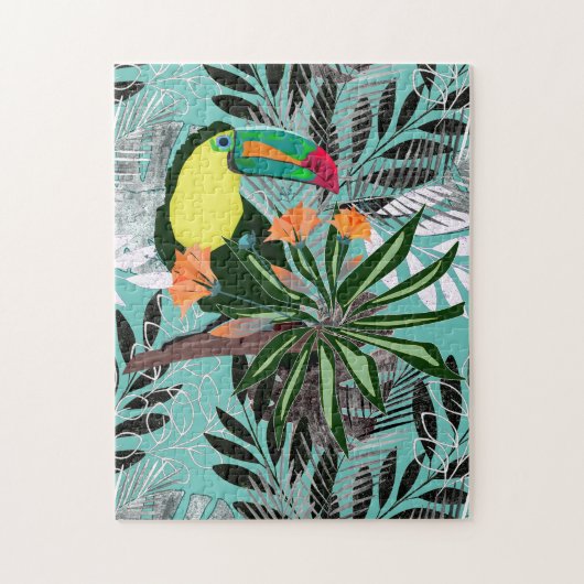 Puzzle Toucan coloré et fleurs. (Vertical)
