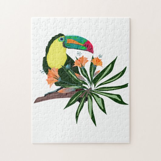 Puzzle Toucan coloré et fleurs. (Vertical)